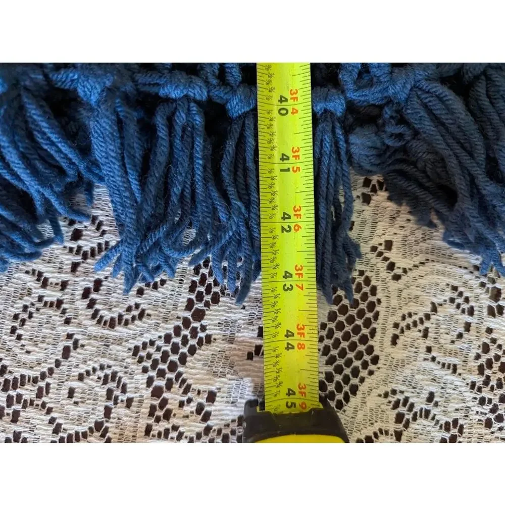 Handmade Dark Blue and Gray Crocheted Afghan throw w/ Fringe 84